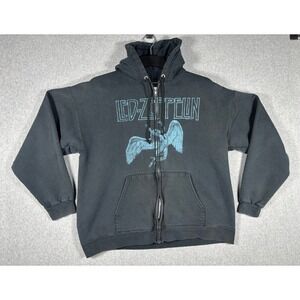 Led Zeppelin Zip Up Hoodie Faded Black Swan Song Icarus Rock Band Sweatshirt L